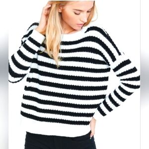 Express Olive And Black Striped Crew Neck Sweater